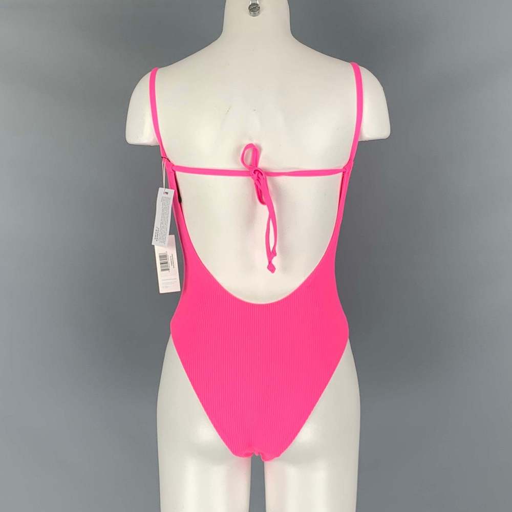 FRANKIES BIKINIS Pink Nylon Spandex Ribbed Swimsuit - Picture 3 of 5